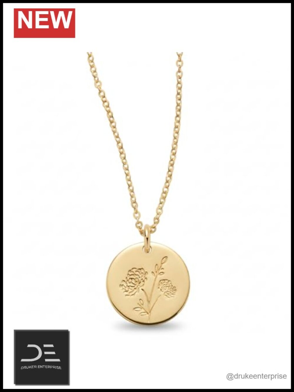 14K Gold Filled Birth Flower Necklace, Pendant, Adjustable Chain